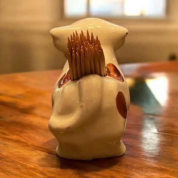 Vintage toothpick holder cute white cow with brown spots. New, never used. - Picture 4 of 7